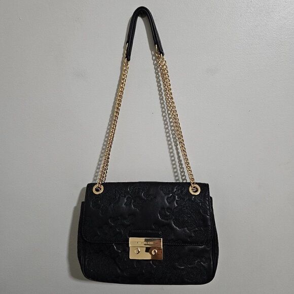 NWT MICHAEL KORS GENUINE LEATHER SLOAN GOLD CHAIN STRAP CONVERTIBLE BAG MEDIUM - Picture 2 of 16